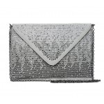 Evening Bag - Satin Envelope Clutch w/ Gradient Colored Rhinestones - Gray -BG-EBP2043GY